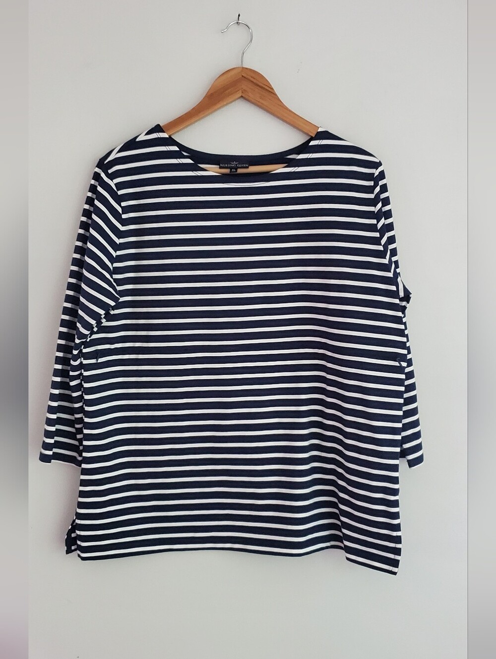 Nursing Queen Navy & White Striped Quarter Sleeve nursing Top Size XL